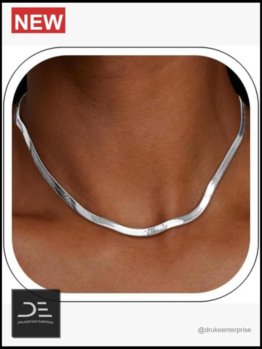 Silver/18K Gold Plated Herringbone Necklace, Flat Snake Chain Necklace